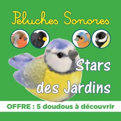 OFFRE : 5 peluches oiseaux sonores "STARS DES JARDINS"