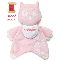 Doudou Hibou Rose brodé